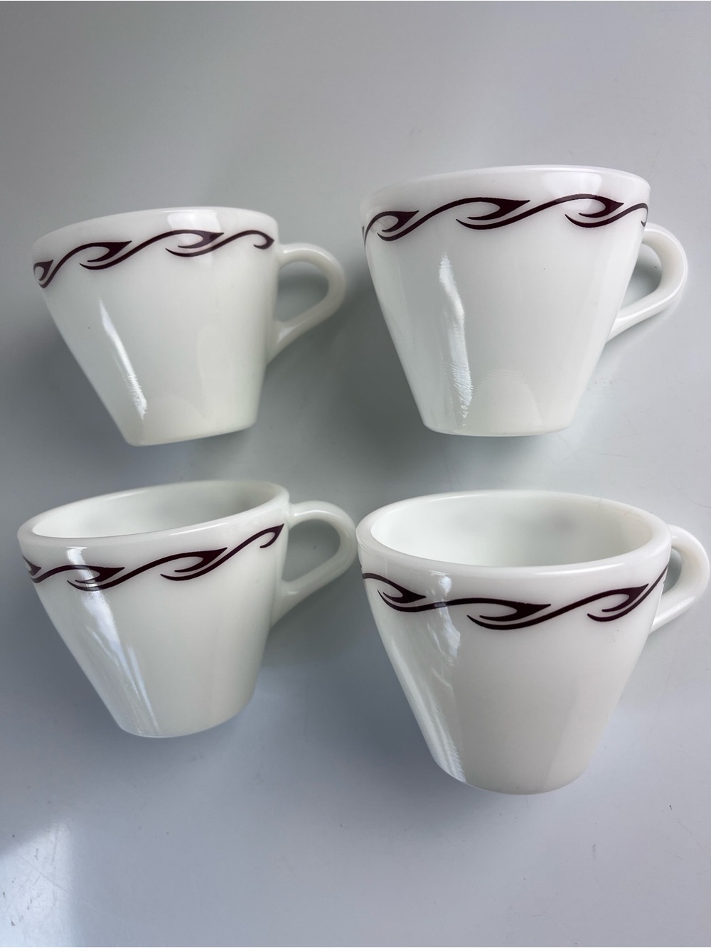 Vintage Corning Pyrex Ruby Scroll Milk Glass Diner Mugs Set of 4